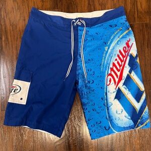 Miller Lite Beer Board Shorts Swim Trunks Mens Size 38 Mesh Lined Beach